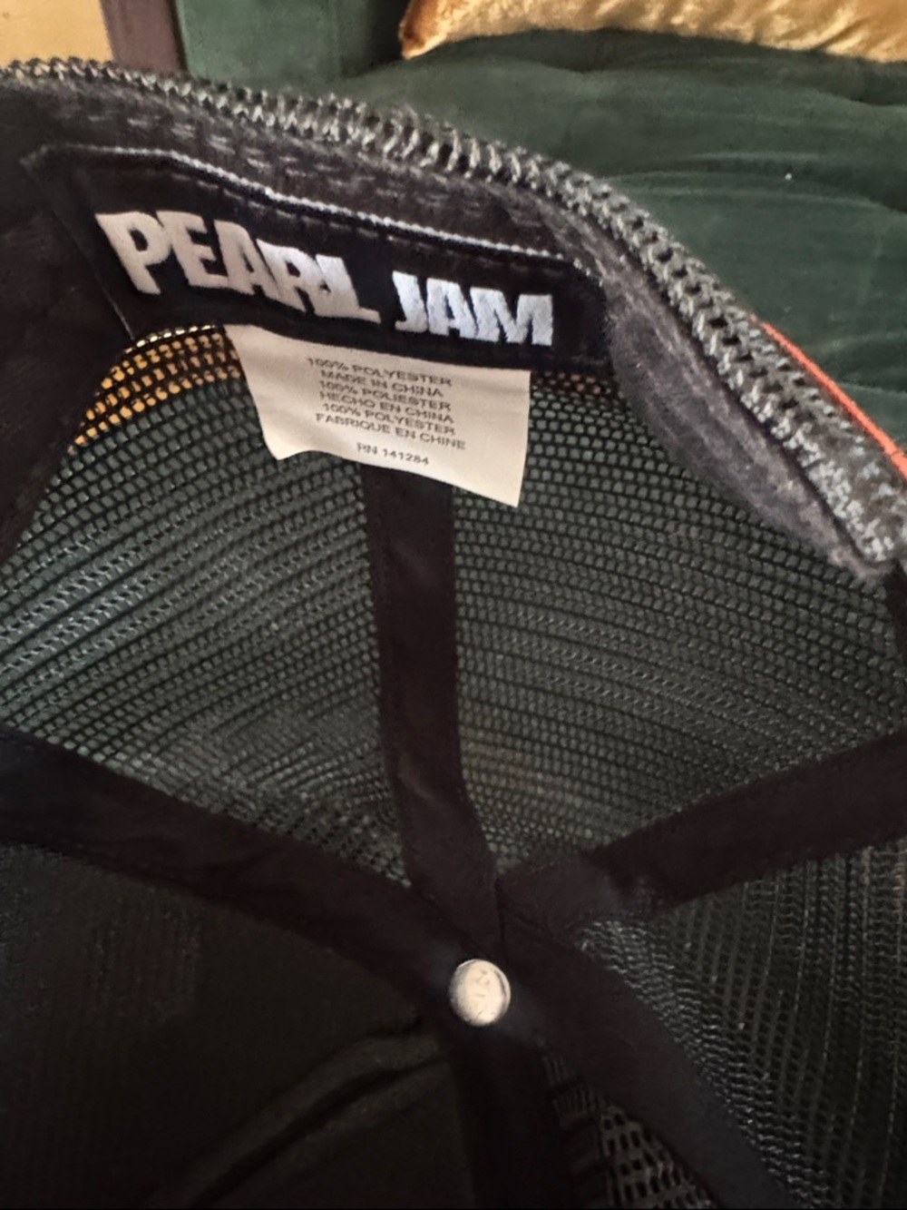 Pearl Jam Black Trucker Hat with Yellow and Orange Stripe Embroidery - Picture 2 of 4